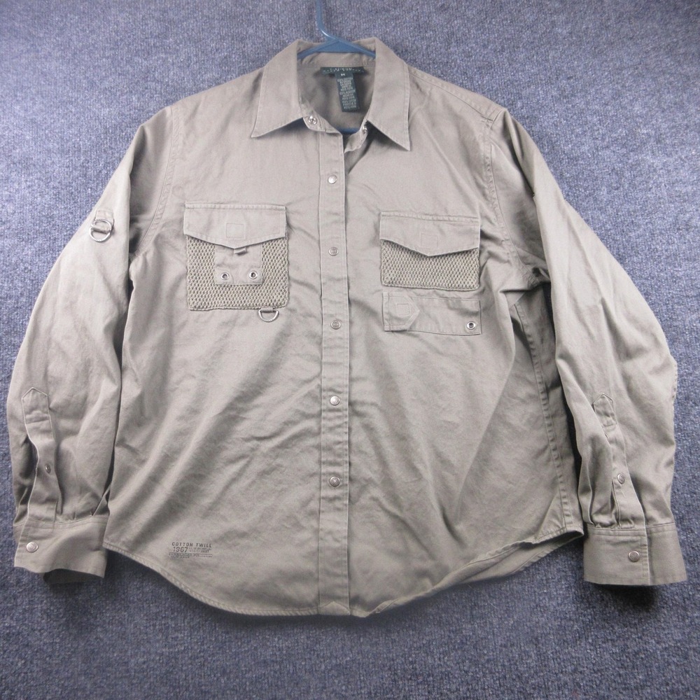 Lauren Ralph Lauren Shirt Mens‎ Medium Green Twill Utility Field Snap Pockets